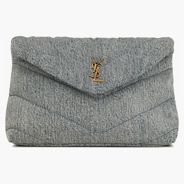 Saint Laurent buffer in denim and smooth Leather Small Blue-Gray/Light Azure