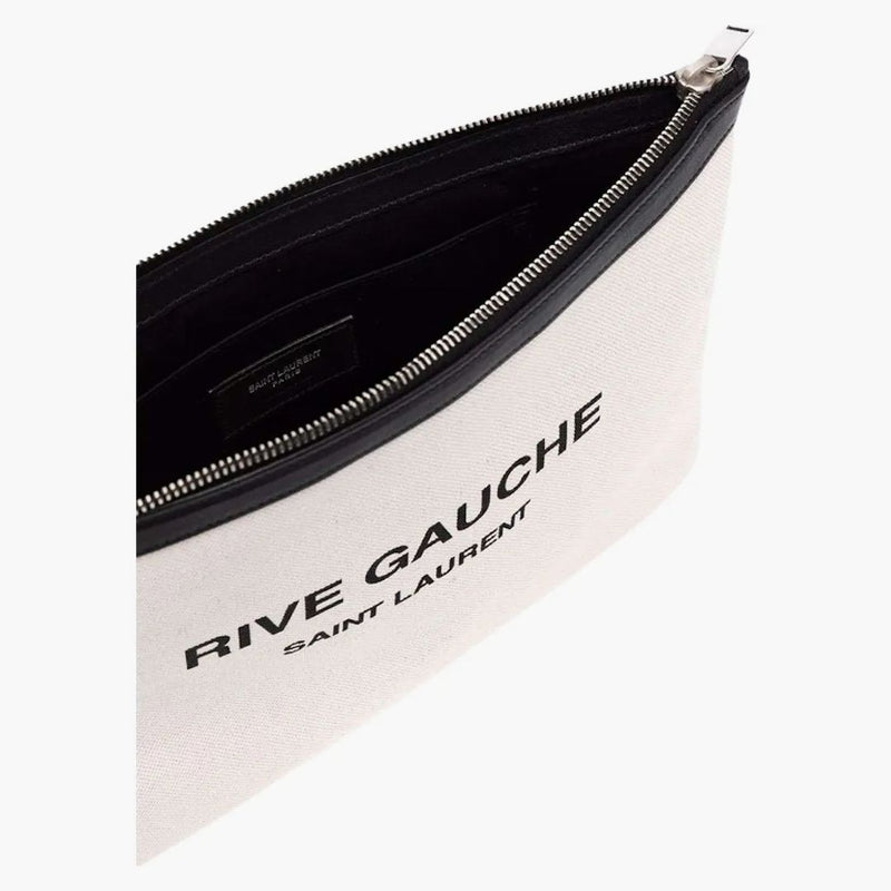 Saint Laurent Rive Gauche Zipped Pouch Off White/black