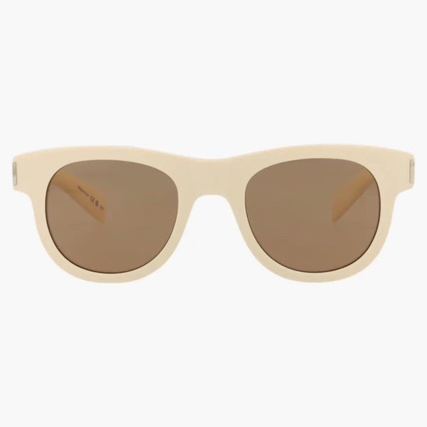 Recyklované acetátové sluneční brýle s Saint Laurent Round-Frame Ivory/Ivory/Brown (SL571-30014069-005)