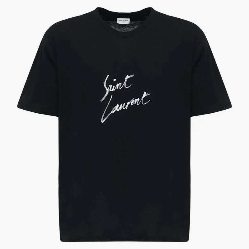 Saint Laurent Signature Logo-Print Cotton tričko černé