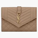 Saint Laurent Small Envelope Wallet in Mix Matelasse Grain de Purse Embossed Leather Dark Beige