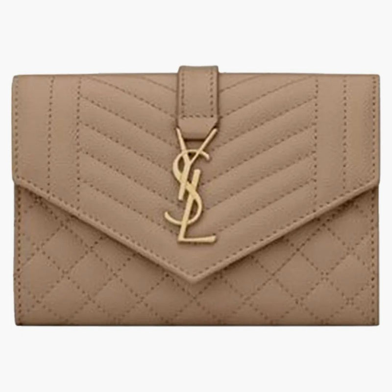 Saint Laurent Small Envelope Wallet In Mix Matelasse Grain de Purse präglat läder mörk beige