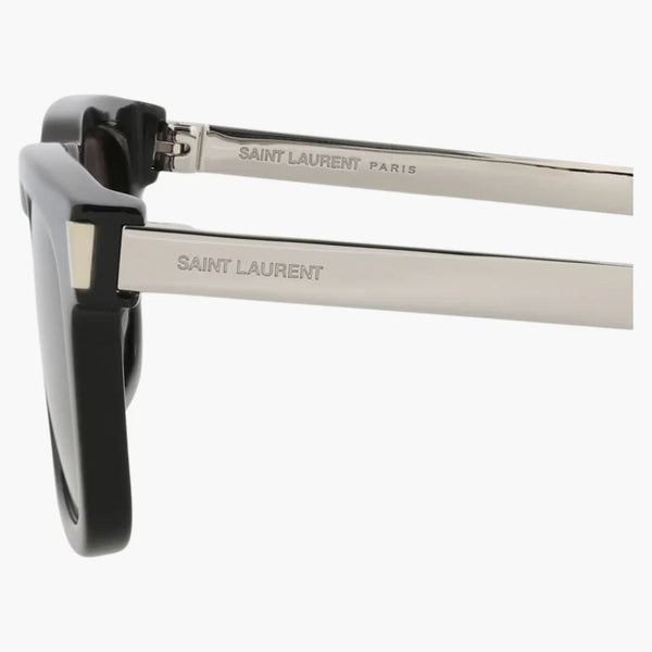 Svatý rám Saint Laurent Square Recyklované acetátové sluneční brýle černé/stříbrné/černé (SL581-3001411-001)
