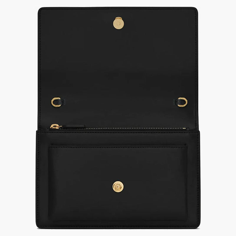 Saint Laurent Sunset Chain Wallet In Smooth Leather Noir