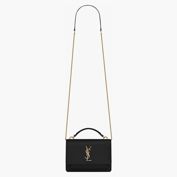Saint Laurent Sunset Chain Wallet In Smooth Leather Noir