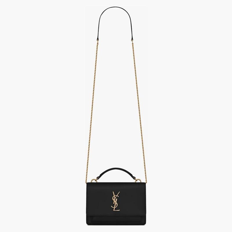 Saint Laurent Sunset Chain Wallet In Smooth Leather Noir