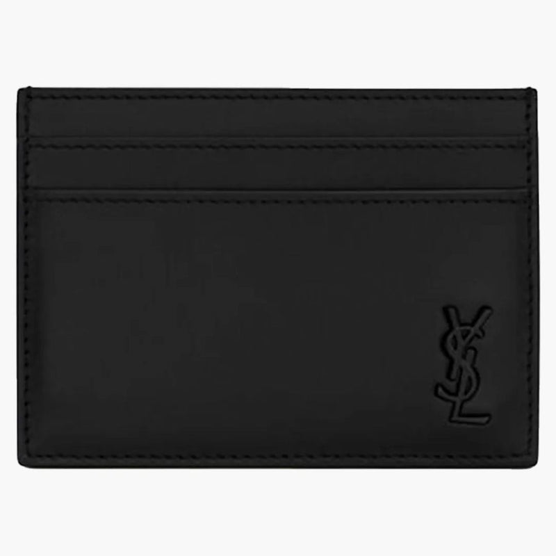 Saint Laurent Tiny Cassandre (5 karet) Card Case Black Logo Matt Black