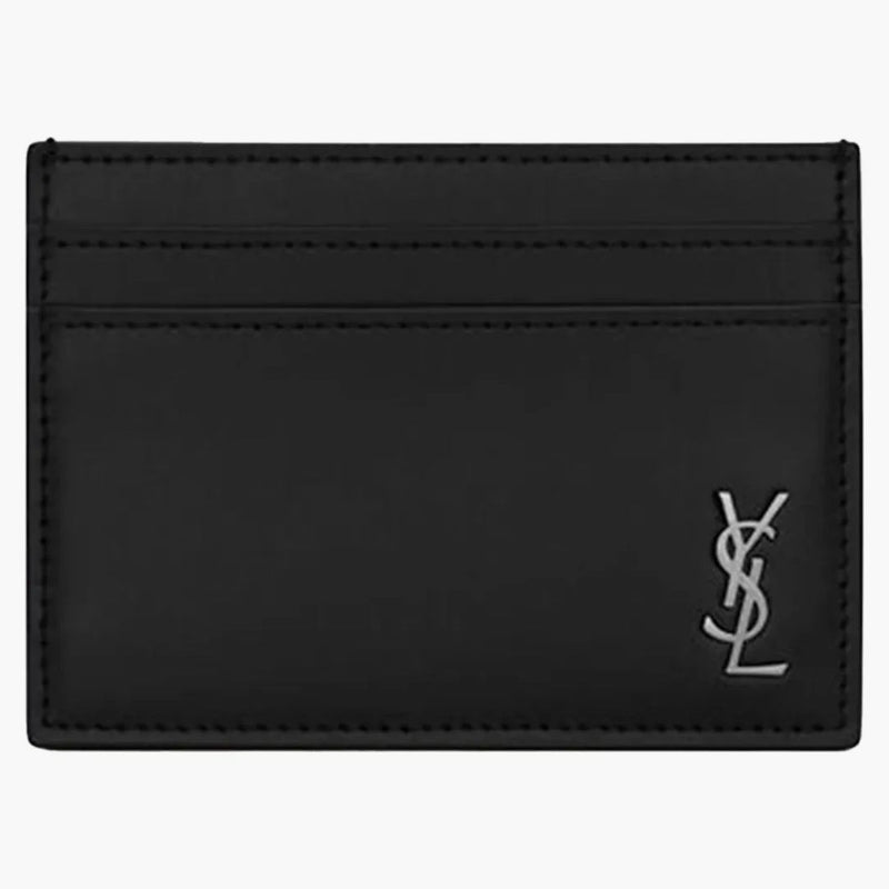 Saint Laurent Tiny Cassandre (5 kartonových slotů) Card Case Silver Logo Matte Black