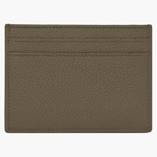 Saint Laurent Tiny Cassandre Card Case in Graned Leather Dark Khaki