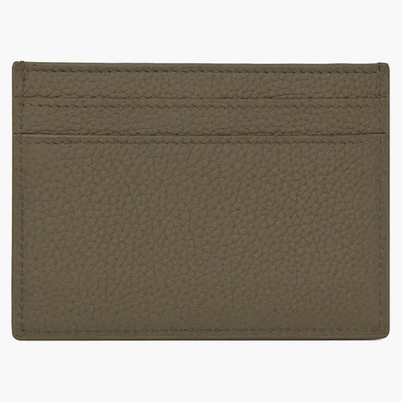 Saint Laurent Tiny Cassandre Card Case in cuoio a grana Kaki scuro