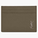 Saint Laurent Tiny Cassandre Card Case in Grained Leather Dark Khaki