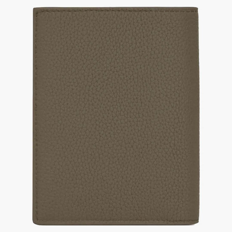 Saint Laurent Tiny Cassandre Card Card Plånbok i kornigt läder mörka khaki