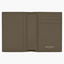 Saint Laurent Tiny Cassandre Card Card Wallet in Grained Leather Dark Khaki