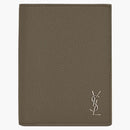 Saint Laurent Tiny Cassandre Card Card Wallet in Grained Leather Dark Khaki