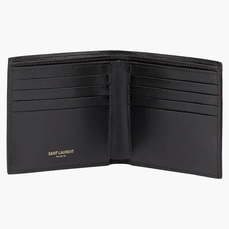 Svatý Laurent Tiny Cassandre East/West Bifold peněženka v lesklé kožené černé černé barvě