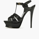Saint Laurent Tribute Platform Sandal Heels Black Leather