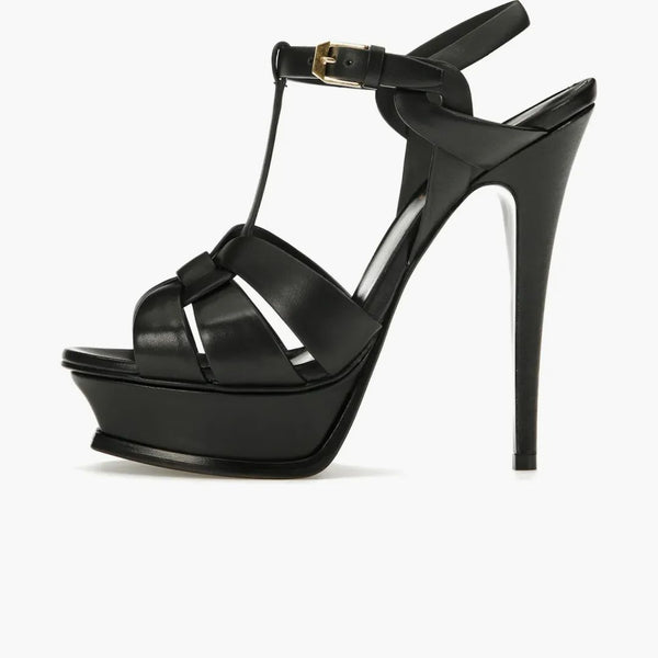 Sandální podpatky Svatý Laurent Tribute Platform Black Leather