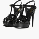 Saint Laurent Tribute Platform Sandal Heels Black Patent Leather