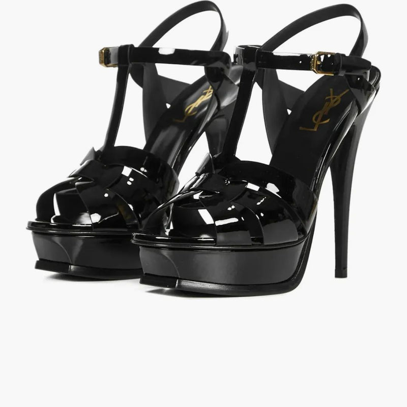 Saint Laurent Tribute Platform Sandal Tacchi Black Brevet Leth