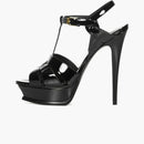 Saint Laurent Tribute Platform Sandal Heels Black Patent Leather