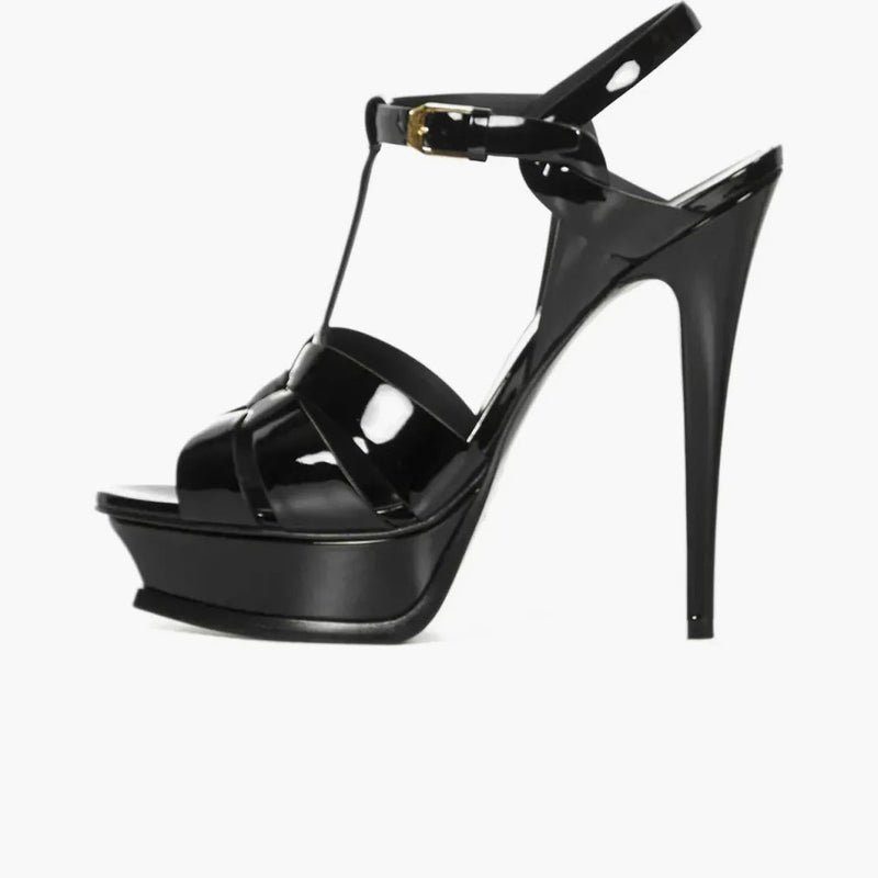 Saint Laurent Tribute Platform Sandal Tacchi Black Brevet Leth