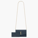 Saint Laurent Uptown Chain Wallet Grain De Poudre Charron Blue