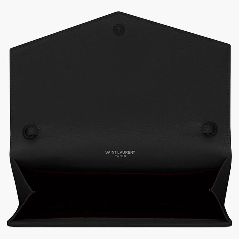 Saint Laurent Uptown Chain Wallet Grain De Poudre Embossed Leather Black