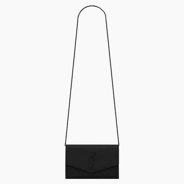 Saint Laurent Uptown Chain Wallet Grain De Poudre Embossed Leather Black