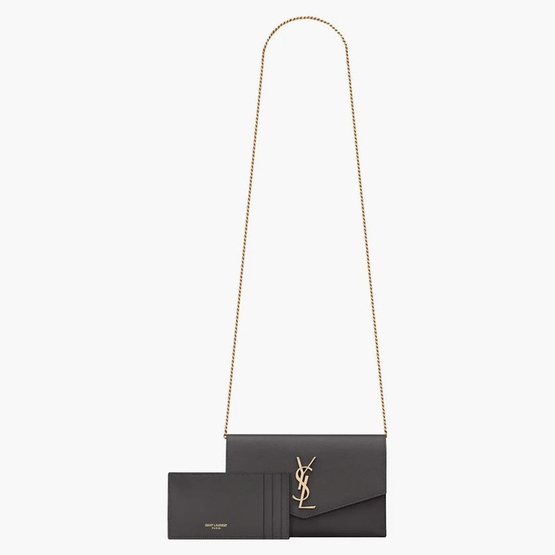 Saint Laurent Uptown Chain Wallet Grain De Poudre Storm
