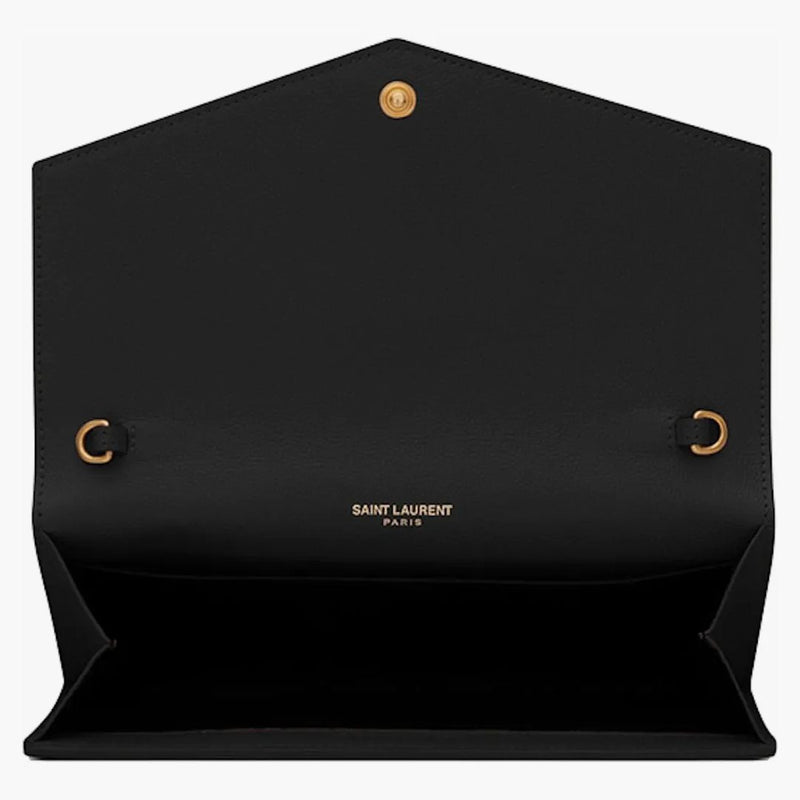 Saint Laurent Uptown Chain Wallet Grain De Poudre Black