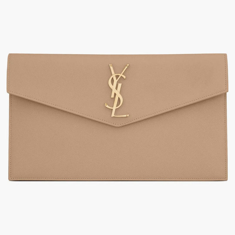 Saint Laurent Uptown Pouch Grain de Poudre embossed Dark Beige
