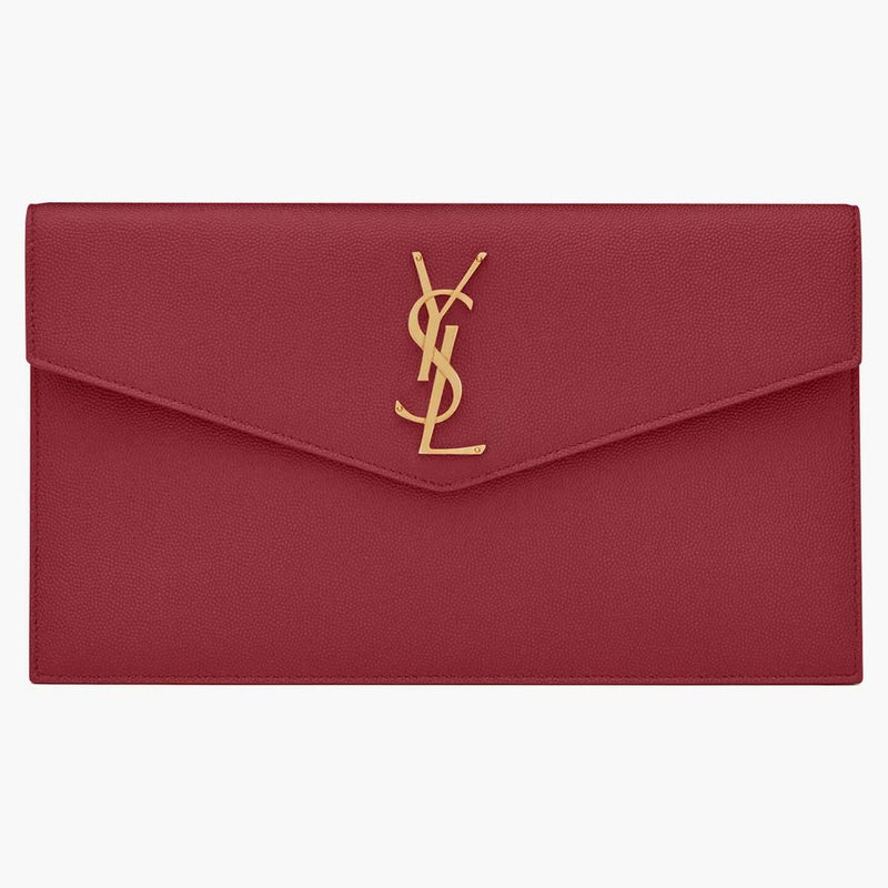 Saint Laurent Uptown Pouch Grain de Poudre embossed rouge opyum