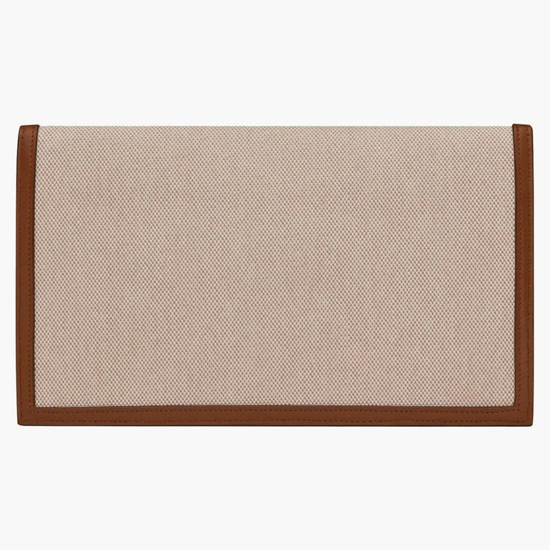 Saint Laurent Uptown Pouch in Canvas and Smooth Leather Natural Beige