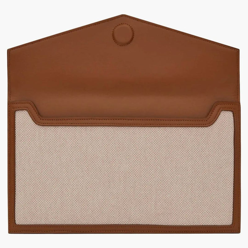 Saint Laurent Uptown Pouch in Canvas and Smooth Leather Natural Beige