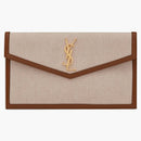 Saint Laurent Uptown Pouch en lienzo y beige natural de cuero suave