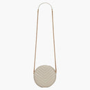 Saint Laurent Vinyle Round Camera Bag Chevron Quilted Grain de Poudre Blanc Vintage