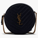Saint Laurent Vinyle Round Camera Bag Chevron Quilted Grain de Poudre Black
