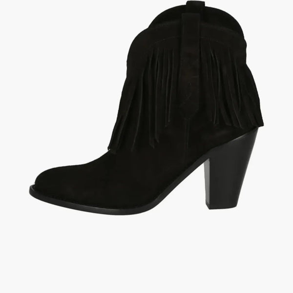 Svatý Laurent Western Fringed Ankle Boots Black Suede (Women's)