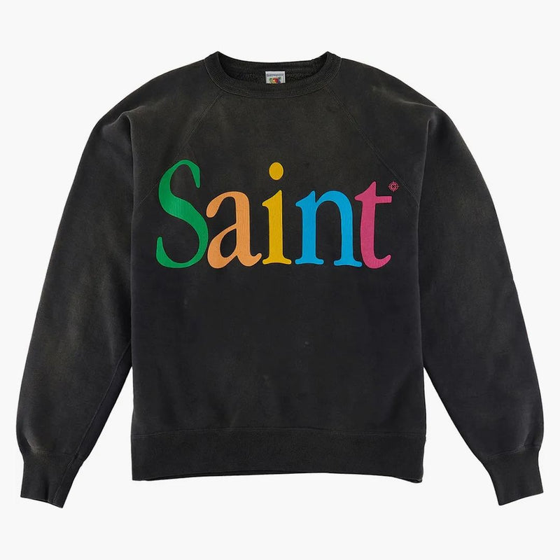 Saint Mxxxxxx Colorful Saint Crewneck Sweatshirt Vintage Black