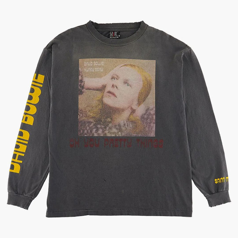 Saint Mxxxxxx x David Bowie Hunky L/S tričko vybledlé černé