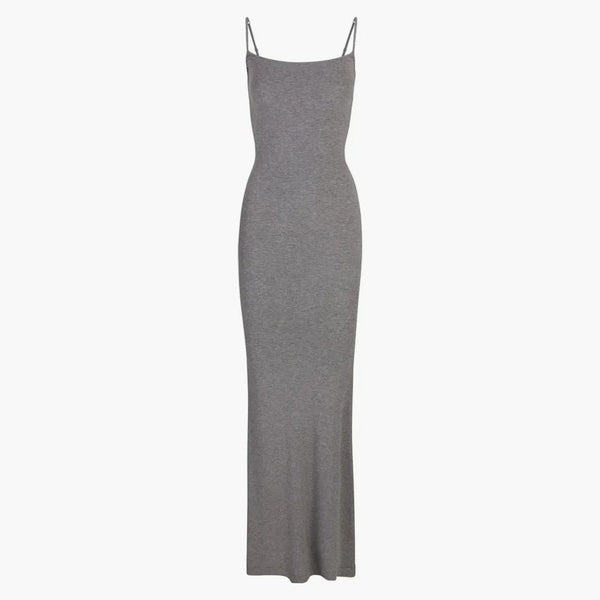 Skims Soft Lounge Long Slip Dress Heather Grey