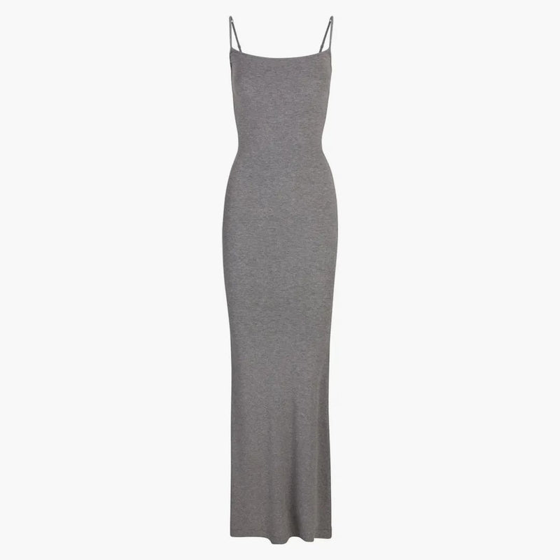 Skims Soft Lounge Long Slip Dress Heather Grey