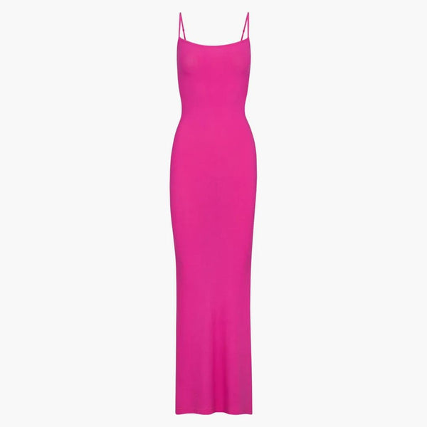 Skims Soft Lounge Long Slip Dress Hot Pink