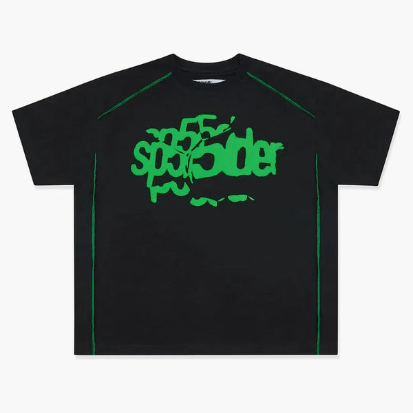 Sp5der Contrast Stitch Slub Tee Black