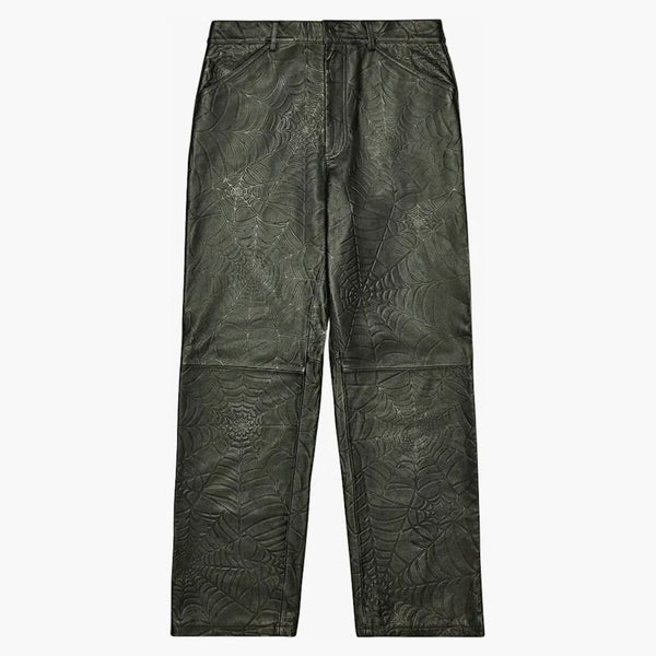 Sp5der Debossed Web Leather Pant Black