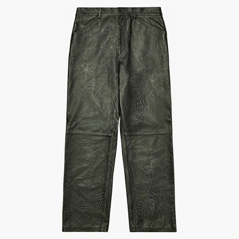 Sp5der Debossed Web Leather Pant Black