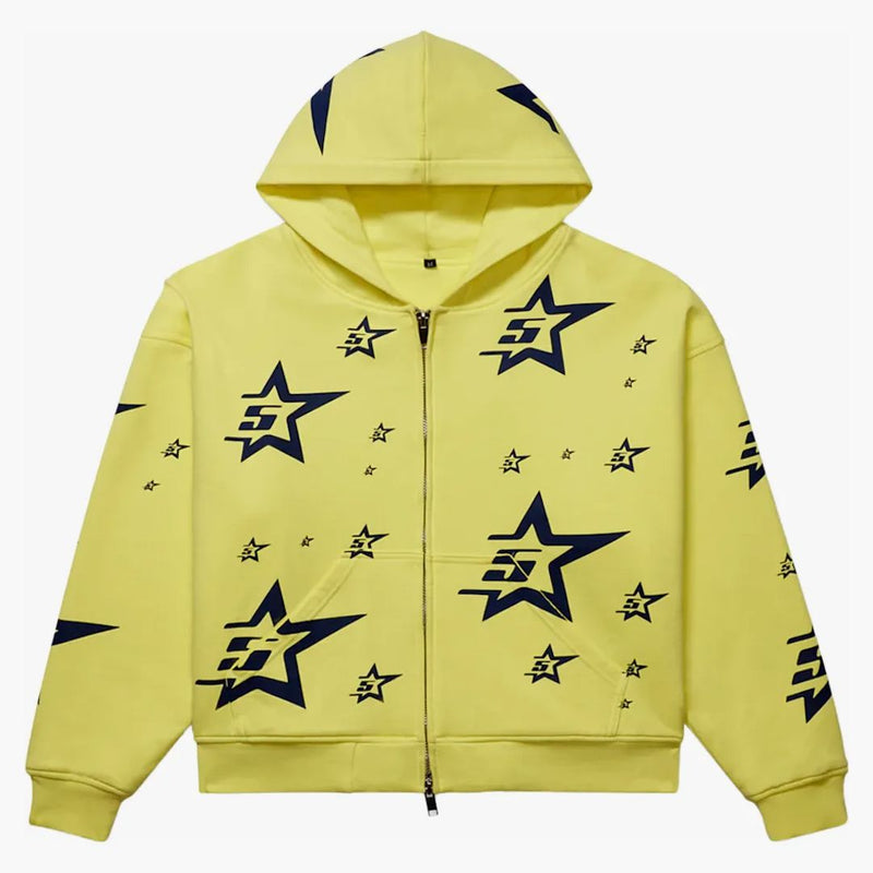 Sp5der Double Layer 5 Star Zip Hoodie Yellow