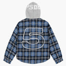 Sp5der Hooded Zip Flannel Shirt Jacket Blue Plaid