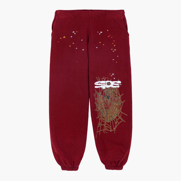 Sp5der Logo Sweatpants Maroon
