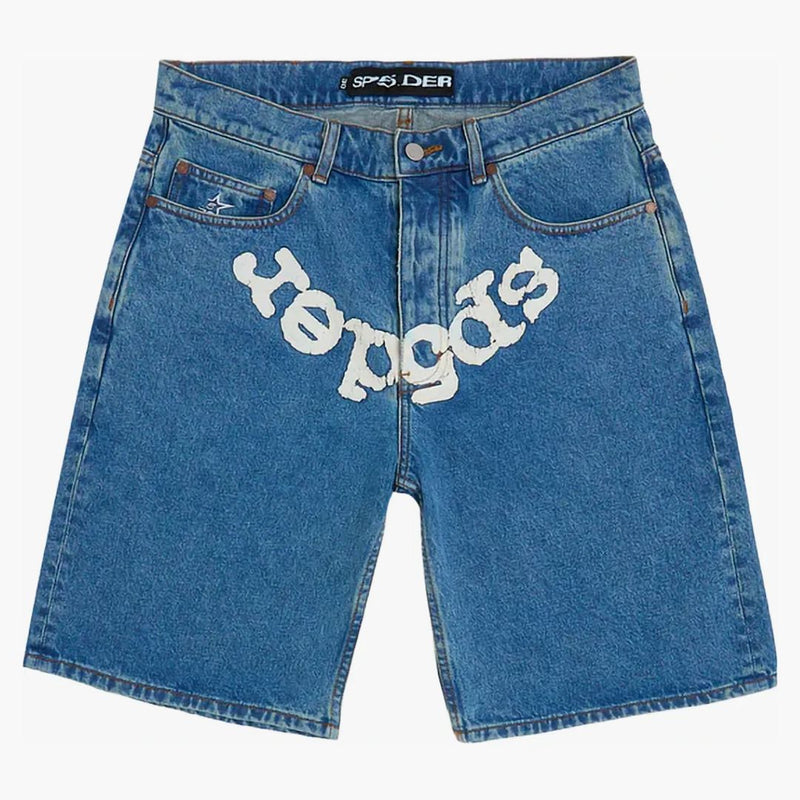 Sp5der Og Logo Denim Short Blue Denim